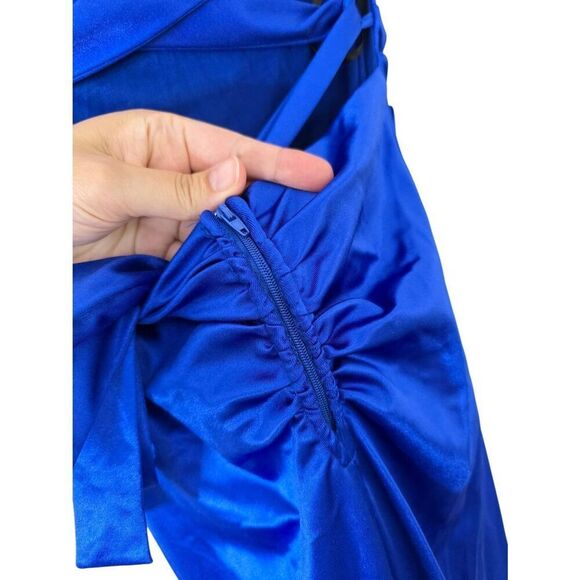 B Darlin Open Back Satin Royal Blue Size 5 Side Slit Maxi Dress NEW - Picture 8 of 9
